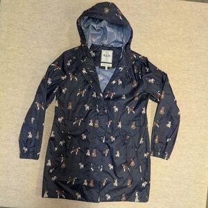 Joules Dark Navy Blue Dog Print Utility Rain Jacket Coat Women's Small/Med Sz 6